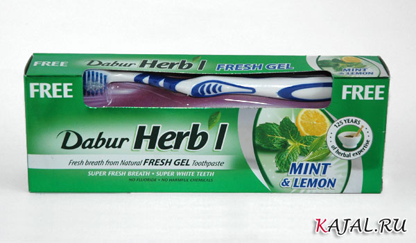 Зубной освежающий гель Mint & Lemon Dabur Herb'l с зубной щеткой
